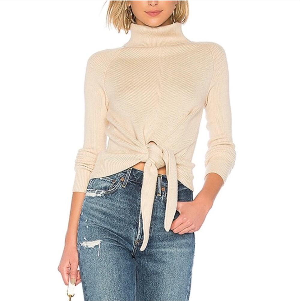 Lovers And Friends Skye Turtle Neck Pullover Sweater Tie Hem Ivory Size M